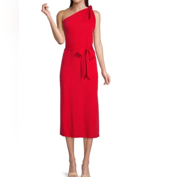 Red Off One Shoulder Tie Dress up down asymmetrical versatile Antonio Melani L
